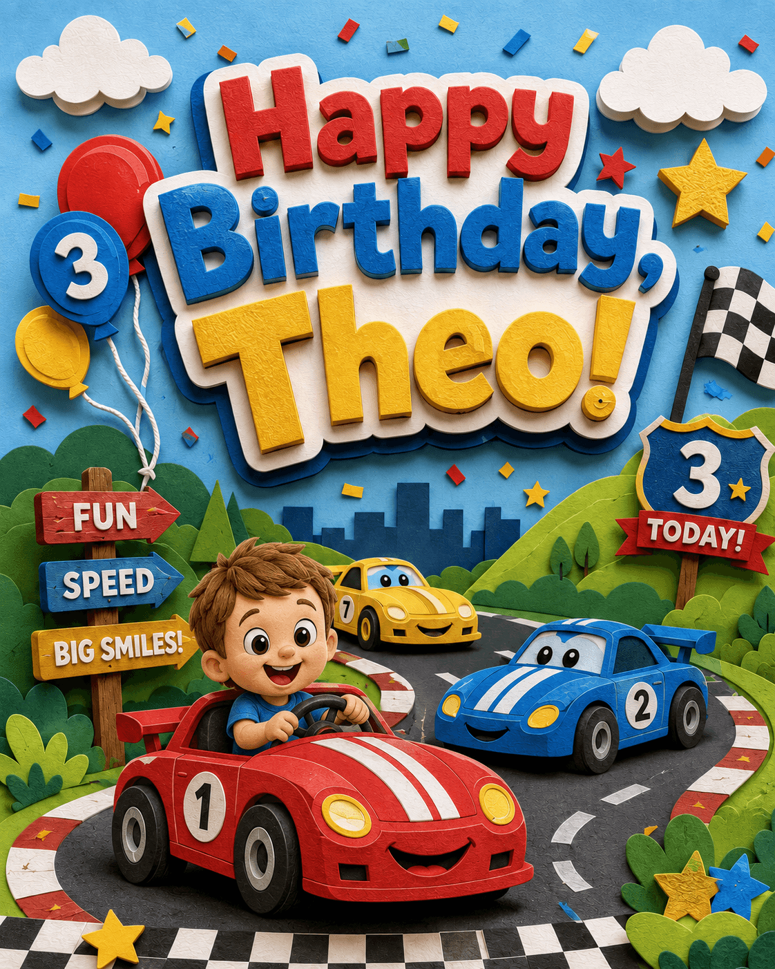 Children's 3D birthday card made for Theo