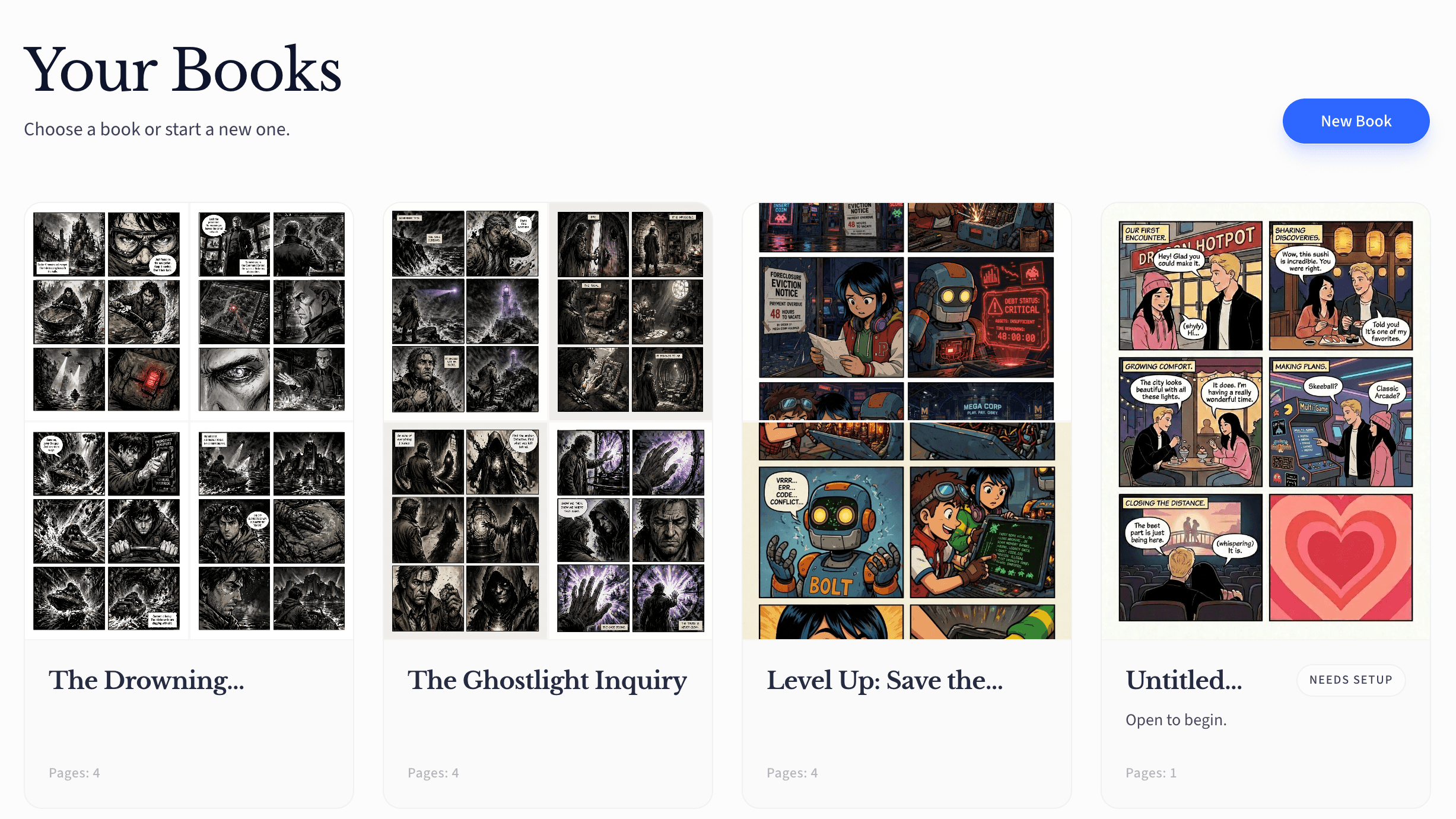 Books library preview showing multiple comic book covers